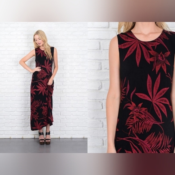 Ronni Nicole Dresses & Skirts - 90s Black Maxi Dress Vintage sleeveless Grunge Leaf Fern Medium M vintage dress